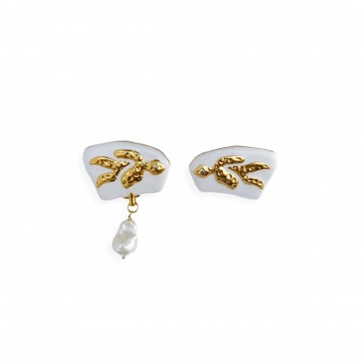 SCHIAPARELLI PEACE DOVE ENAMEL BAROQUE EARRINGS 